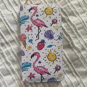 RAVE Envy Unicorn RAINBOW Flamingo Zip Checkbook Slim Wallet  NWT